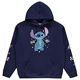 Disney Ladies Lilo and Stitch Sweatshirt - Ladies Classic Lilo and Stitch Hoodie Sweatshirt (Navy, Small)
