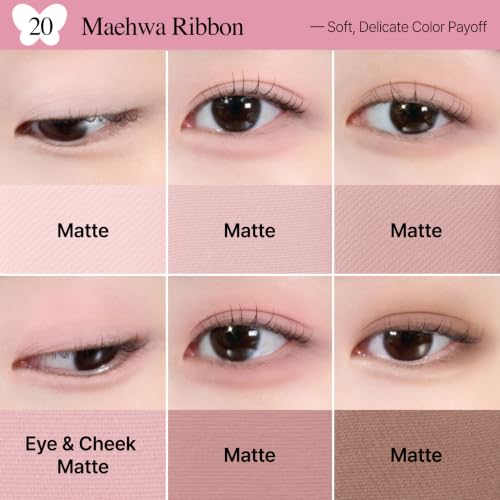 Image of CLIO Pro Eye Palette Air, 12-Color All Matte Eye Shadow, Air-Fit Pigmented Buildable Color, Low Fallout, Soft Cool Pink Neutral Tone for Daily Makeup, Korean Heritage Edition (M20 MAEHWA RIBBON)