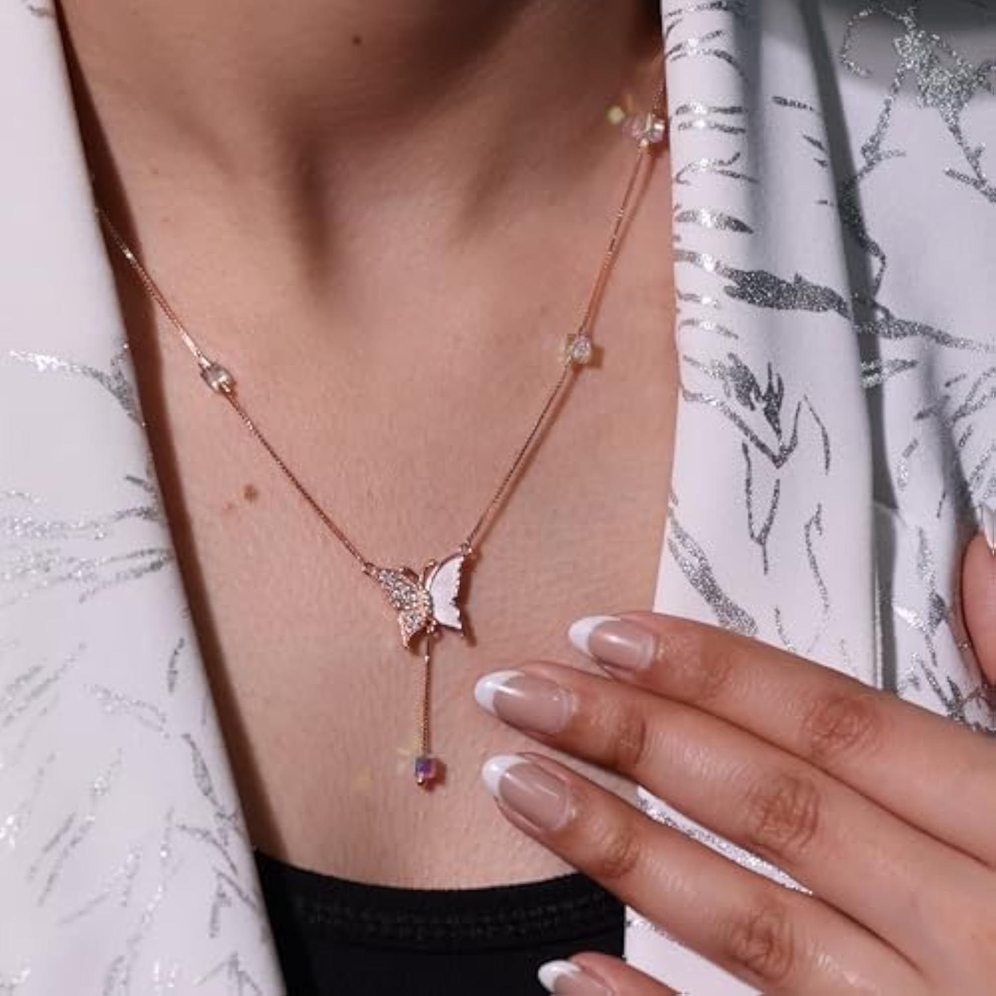 Women's Rose Gold Crystal Butterfly Pendant Necklace