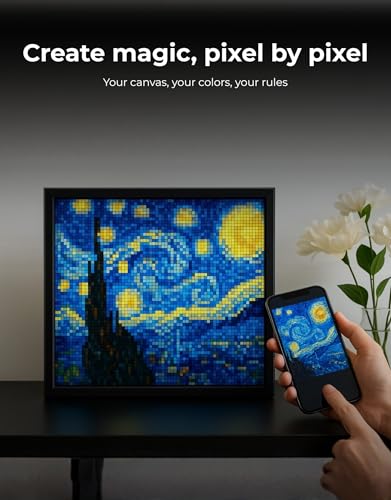 Image of APEX Pixel Display 64X64 LED Frame Smart Pixel Art Clock | App Controlled Animation Display, Music Visualizer, Retro Gaming Decor | Desk & Wall Mount | Aesthetic LED for Gaming Room