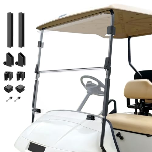 CLUBRALLY Golf Cart Windshield Fold Down and Anti-UV Windshield Kit for 1995-2013 EZGO TXT/ DCS/ PDS Golf Cart 40.6W X 33H Clear