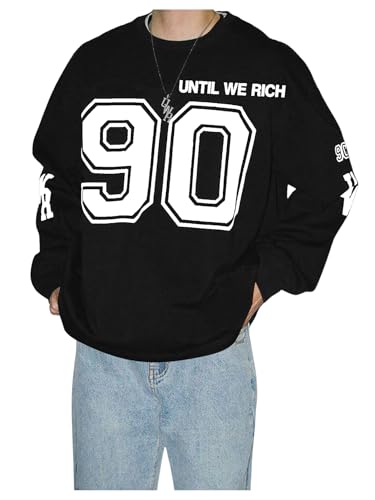 Verdusa Men's Jersey Shirts Letter Graphic Sweatshirts Long Sleeve Fall Clothes Pullover Tops