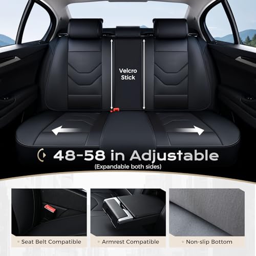 Image of Coverado Car Seat Cover, Black Seat Covers for Cars, 5 Seat Leather Seat Covers, Waterproof Car Seat Protector, Front and Back Seat Cover, Universal Car Seat Cushion for Most Sedan SUV Truck