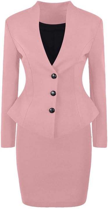 Women's Suit Skirt Set 2 Piece Stand Collar Peplum Blazer and Pencil Skirt for Business Evening