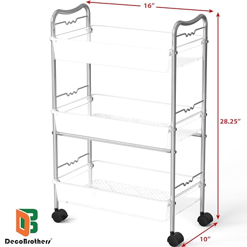 DecoBros Silver 3-Tier Metal Rolling Cart