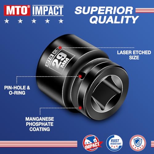Image of MTO 1 /2 inch Drive 29mm Shallow Impact Socket, 6-Point Metric Socket for Automotive Maintaince, CR-V Steel Meets ANSI Standards