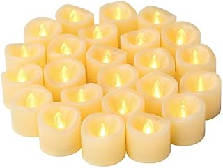 LED Flameless Flickering Votive Tea Lights Candle Battery Operated Set of 24 / Electric Flicker Tealights Bulk Candles for Wedding, Party, Festival, Christmas Decorations etc (Batteries Included)