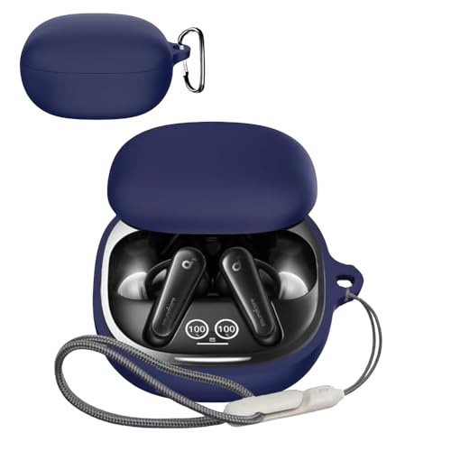 For Anker Soundcore Liberty 4 Pro 用 ケース 柔らかなシリカゲルのスポーツクールなデザイン 衝撃吸収 防水 防塵 軽量 紛失防止用のフックを搭載した スリムソフト ケースカバー Anker Soundcore Libert