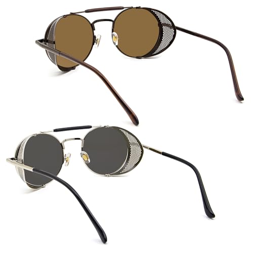 Image of RONSOU Steampunk Style Round Vintage Polarized Sunglasses Retro Eyewear UV400 Protection Matel Frame