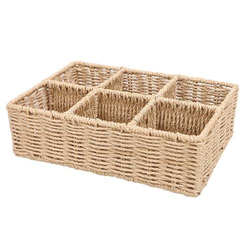 CHILDWEET Cesta Organizadora Rectangular 6 Compartimentos, Cesta Multiusos de Tejido en Color Caqui para Almacenamiento y Decoración del Hogar, Adecuado para Cosméticos y Objetos Diversos