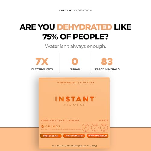 Image of Instant Hydration Electrolytes Powder Packets - Citrus Orange Drink Mix - Zero Sugar - Keto, Vegan, Gluten-Free, Non-GMO - Boost Recovery, Brain Health, Muscle & Tissue Support- 30 Sticks