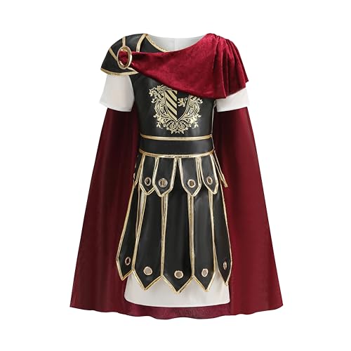 LMYOVE Kids Warrior Costume Halloween Boys Roman Soldier Gladiator Viking Medieval Historical Role Playing Party 4-14Y (6-7Y Black & White)