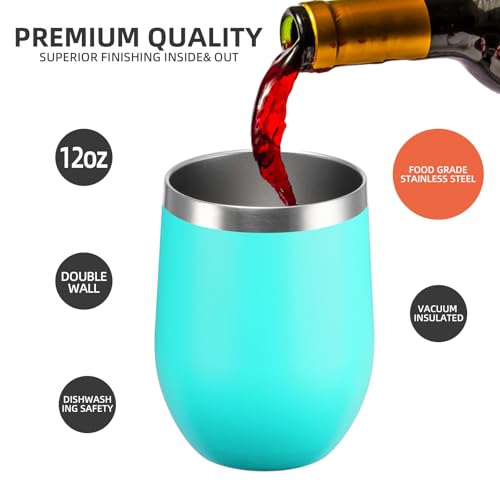 Image of 12 oz Insulated Wine Tumbler with Lid and Straw,Stainless Steel Stemless Wine Tumbler Glasses Double Wall Vacuum Wine Cups Tumbler Bulk for Coffee,Champaign,Office(Mint Green,4)