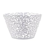 Cosmos ® 24 Pcs Flower Vine Filigree Cutout Lace Cupcake Wrapper Wraps Liner Wedding Party Cake Decoration (White)