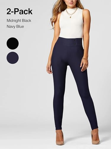 Conceited 2-Pack Stretch Slacks for Women - Wear to Work - Slim Leg Dress Pants with Pockets - Black, Navy - (Medium)2