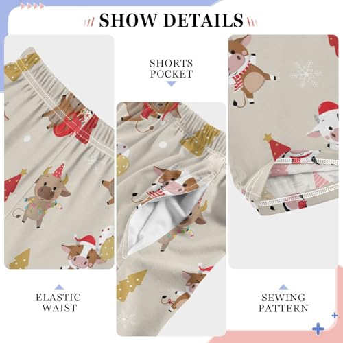 ZZXXB Xmas Tree Cow Boys Long Pants Soft Trousers Elastic Waist Kids Lounge Bottoms with Pockets S-XL4