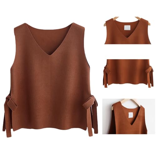 Womens Side Bandage Sweater Vest Casual V Neck Sleeveless Pullover Sweater Solid Color Knit Vest Tops4