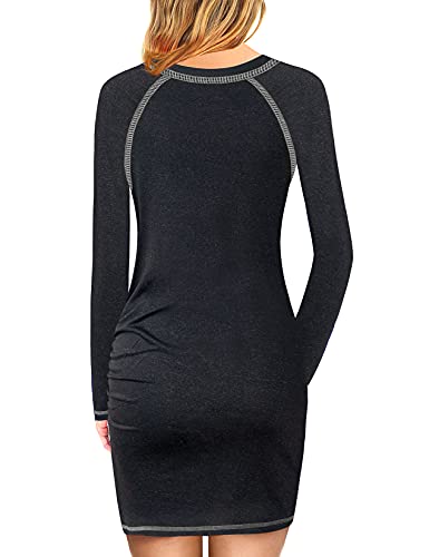 Tunic Dresses For Women Long Sleeve, Juniors Raglan Scoop Neck Cross Irregular Hem Comfort Slim Fit Outdoor Hiking Walking Tennis Golf Shirts Dress Yoga Active Wear Boutique Clothing Black L #TOP1