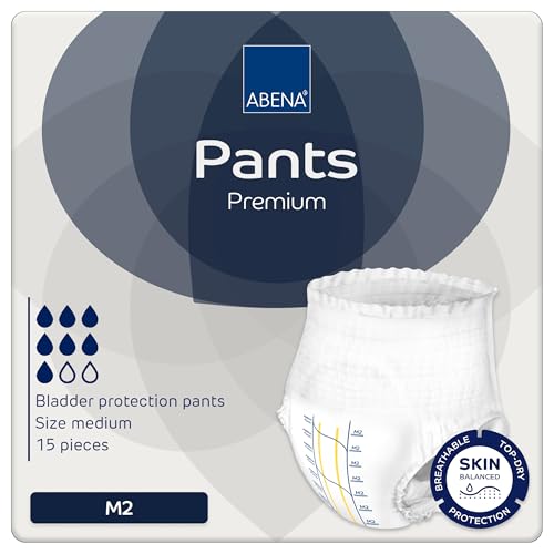 Abena Pants Premium Pull-Up Incontinence Pants, Eco-Labelled Incontinence Pants for Men & Women, Discreet, Protective, Breathable, Comfortable, Medium 2, 80-110cm Waist, 1900ml Absorbency, 15PK