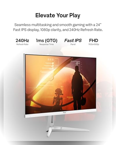 Image of Pixio Two PX249 Wave White 24 inch 240Hz Refresh Rate FHD 1080p Resolution IPS Panel 4ms GTG Response Time Gaming Monitor and PS1D Wave White Dual Monitor Arm