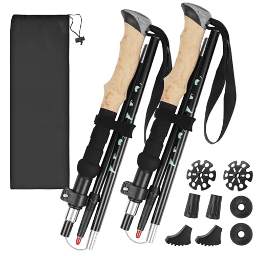 Gaethra Bastoncini Trekking Pieghevoli 110-130cm, Bastoncini Nordic Walking con 4 paia di tamponi in...