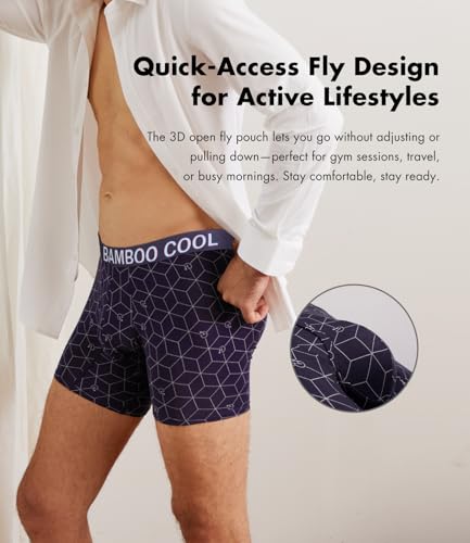 Image of BAMBOO COOL Men's Underwear Boxer Briefs Fly with Built-in 3D Pouch Comfortable Cool Underwear for Men 4 Pack