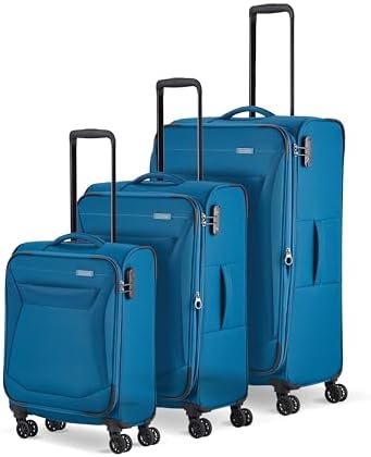 Travelite Koffer Set Chios Größen L/M/S, 3-teilig, Weichschale | Kofferset 3-teilig, Handgepäck Trolley & 2 Weichschalenkoffer, 4 Doppelrollen, TSA- & Zahlenschloss, Dehnfalte, vie