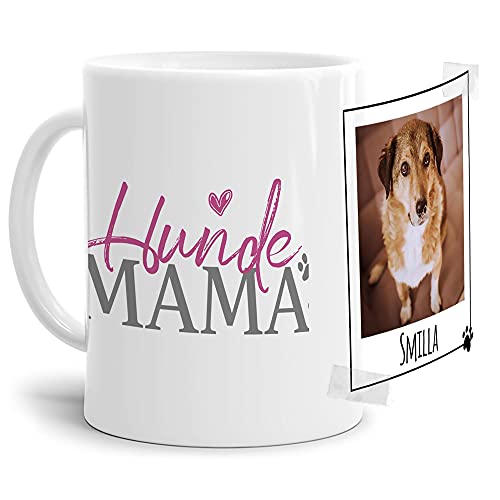 PfotenSchild Tasse mit Spruch - Collage Personalisieren - Hundemama - Für Hundeliebhaber und Hundebesitzer - 1 Bild + 1 Name, Weiß, 300 ml Cover