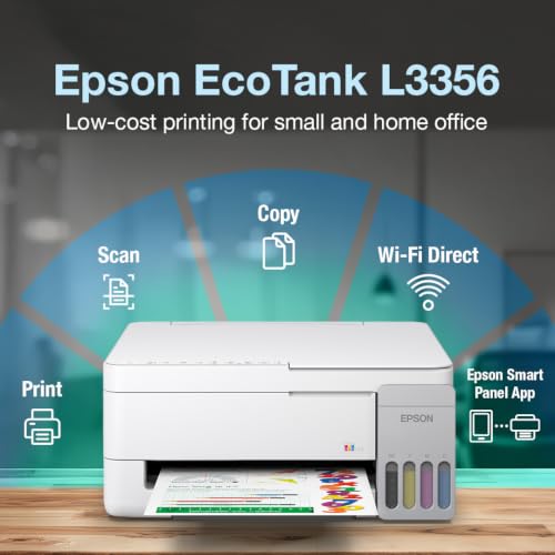 Image of Epson EcoTank L3356 (New Launch) WiFi InkTank A4 Colour Printer, Scanner, Copier for Home & Office, 5760x1440dpi Resolution, Low Printing Cost at just 9 Pais /Black Print & 33 Paise /Colour Print