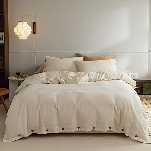 Housse de couette coton lavé beige lit King Size avec drap-housse et taies d'oreiller