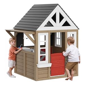 VEVOR Kinderspeelhuis voor buiten, tuinhuis voor kinderen, speelhuis met deur, raam, houder voor bloempotten, rooster, fornuis en gootsteen