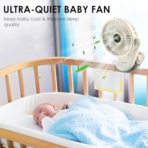 Image of Gesto High Speed Rechargeable Clip-On Table Fan with Digital Display - 360 Moving USB Charging Fan for Home,Kitchen,Baby Stroller | 2000mAh Battery,5 Speed Modes,Portable Battery Operated Fan