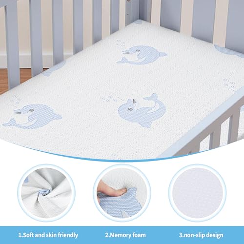 Image of Pack and Play Mattress,Breathable Dual Sided Firm & Soft Memory Foam Pack N Play Mattresses,Baby 38 inchX26 inch Mattress for Pack N Play with Removable Cover (White02)