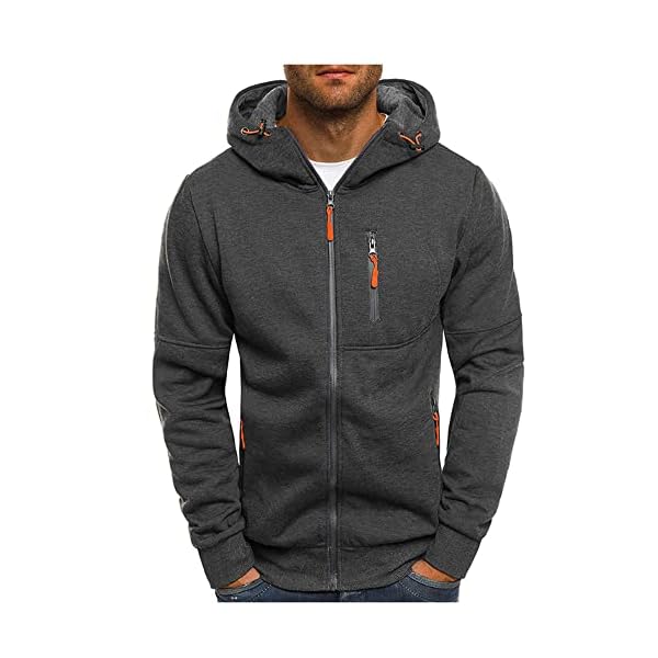 Kroivil Men Hoodies Casual Hoodies for Men with Zip Pockets Full Zip Long Sleeve Sweatshirt Sports Hooded Jacket