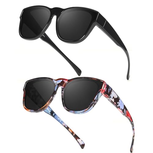 Myiaur Polarized Over Glasses Sunglasses for Women Men, Oversized Fit Over Glasses with UV 400 Protection（2 Pack）