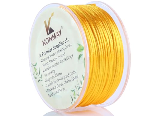 KONMAY Nylon Satin Silk Cord for Bracelets,50 Yards 0.8mm Golden Yellow Nylon Satin Cord for Jewelry Making, Beading,Chinese Knotting, Kumihimo, Macramé