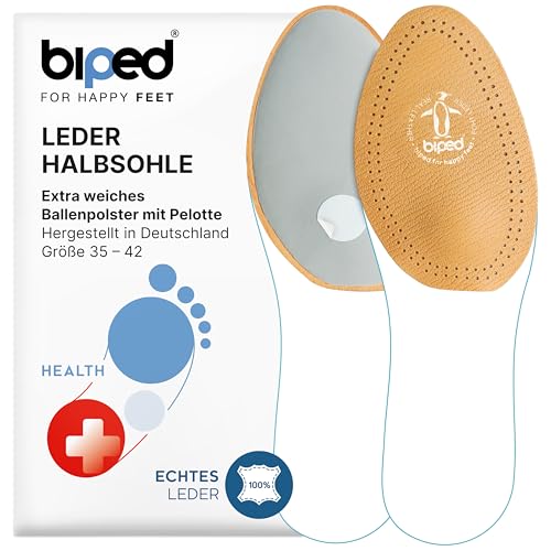 biped Leder Halbsohlen mit Pelotte - Ballenpolster Vorfuß Einlagen - Leder Einlegesohlen Damen - Weichpolster Spreizfuß Schuheinlagen selbstklebend z1783(39-40)