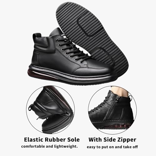 Mens High Top Shoes Black Lace Up Leather Boots Casual Leather Oxford Sneaker Boots Round Toe Zipper Boots for Men3
