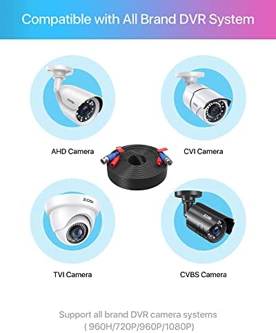 ZOSI 4 Pack 100ft (30 Meters) 2-in-1 Video Power Cable, BNC Extension Surveillance Camera Cables for Video Security Systems (Included 4X BNC Connectors and 4X RCA Adapters)