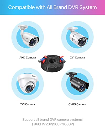 Zosi 100Ft(30M) 4K 1080P 720P All-In-One Cctv Video Power Cables&Dc 12V 2A 2000Ma Us Cctv Power Supply Adapter For Video Surveillance Camera Dvr System With Bnc Rca Connector #TOP3