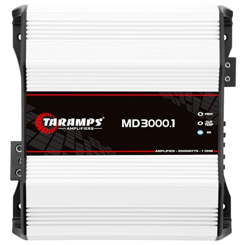 Taramps MD 3000.1 1-Ohm Car Amplifier 3000W RMS Full Range Digital Monoblock Class D MOSFET Amp Crossover Low/High Pass Filter Bass Boost Level Control LED Indicator High Performance Car Audio