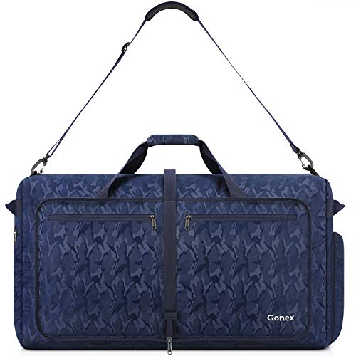 Gonex 150L Travel Duffel Bag Foldable Extra Large Duffle Bag XL Heavy Duty for Men Women for Luggage Shopping Black and Blue Camouflage