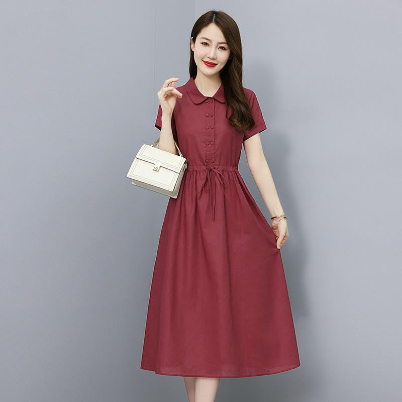 Damska bawełniana lniana sukienka midi koreański styl slim fit lniana spódnica na co dzień na randkę