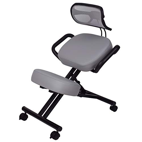 DRAGONN Ergonomic Kneeling Chair with Back Support, Adjustable Stool for Home and Office - Improve Your Posture with an Angled Seat - Thick Comfortable Cushions - Gray