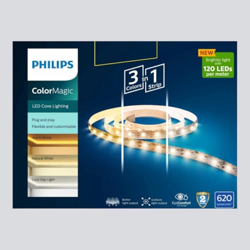 Image of PHILIPS ColorMagic Tunable White 3-in-1 LED Strip Light | Adjustable Warm, Neutral & Cool White | Dimmable, Flexible & Energy Efficient | Ideal for Home, Office & Decorative Lighting | Pack of 1