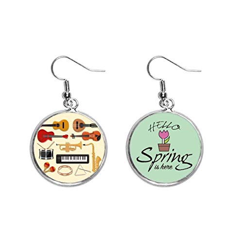 Pendientes de primavera con colgante de guitarra y notas musicales para mujer