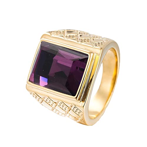 PAMTIER Anillos Hombres Mujeres Acero Inoxidable Personalidad de la Moda Gem Square Aniversario de Joyería Gris Chapado En Oro Tamaño 17 Cover