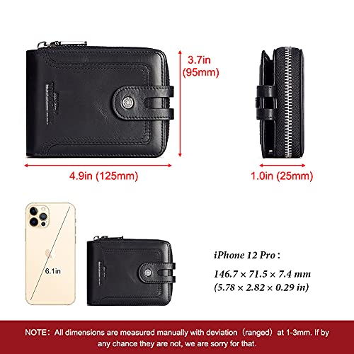 Image of Men's Leather Wallet with RFID Blocking - Bifold Zipper Wallet with Coin Pocket & 14 Card Slots (Black)
