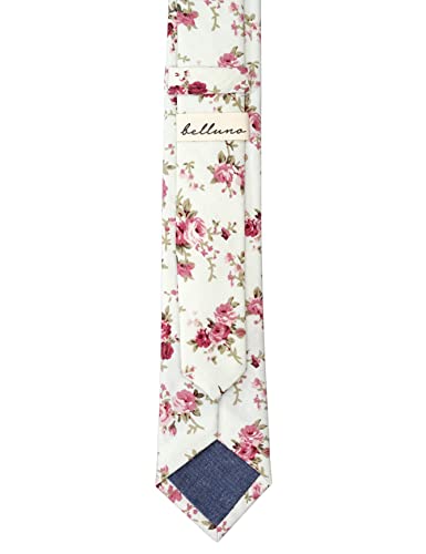 Image of BELLUNO Men's Cotton Floral Skinny Tie, 2.5 inch Width, with Gift Box