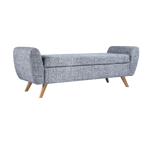 Image of HomePop 60 inch Modern Storage Bench with Wood Legs - Blue Gray Woven Fabric